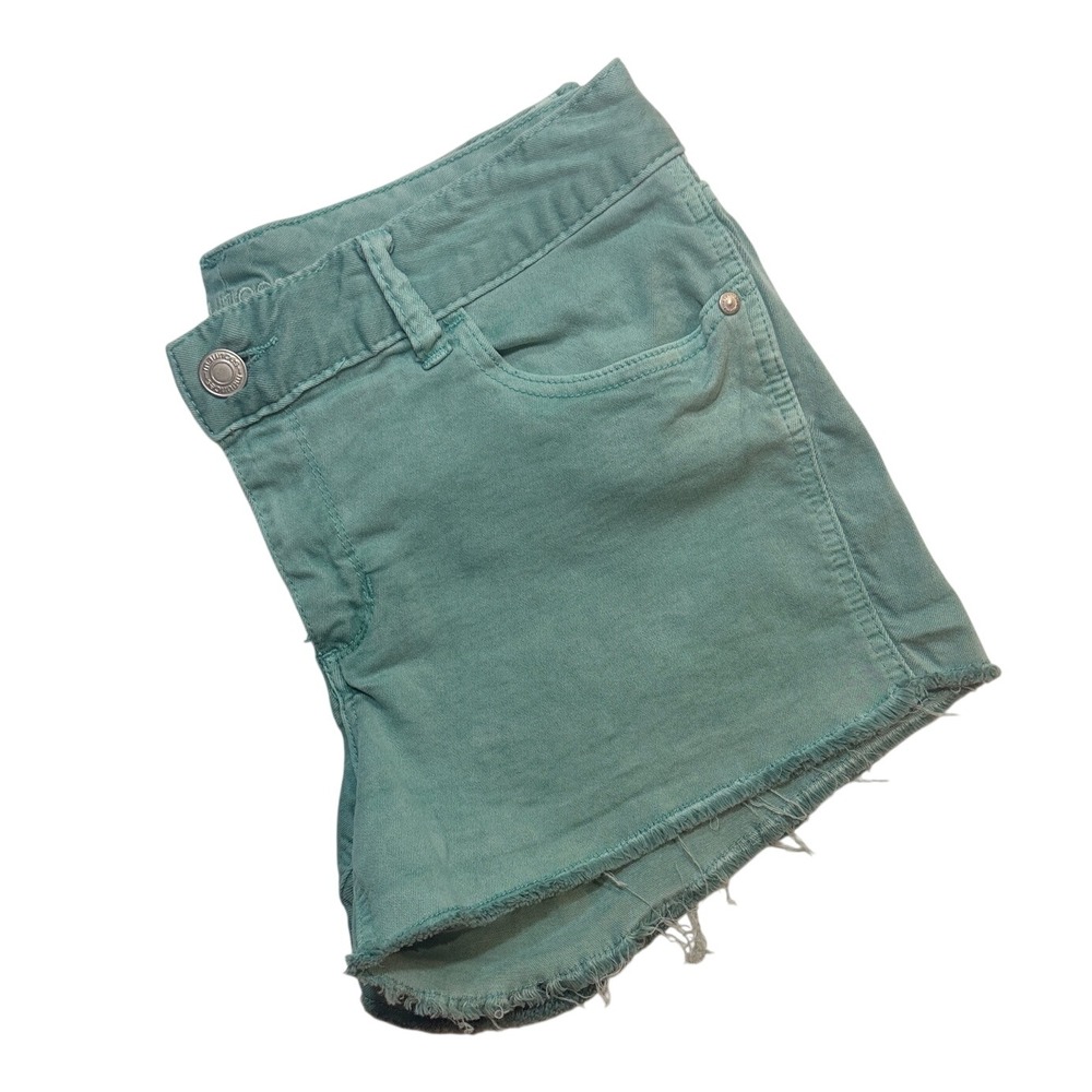 Maurices Mint Green Denim Shorts Raw Hem Stretch Y2K Size 11/12